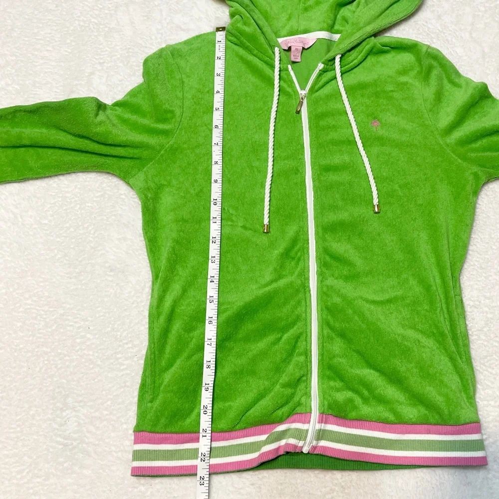 Y2K Lilly Pulitzer Green &‎ Pink Retro Stripe Terry Cloth Hooded Track Jacket XS